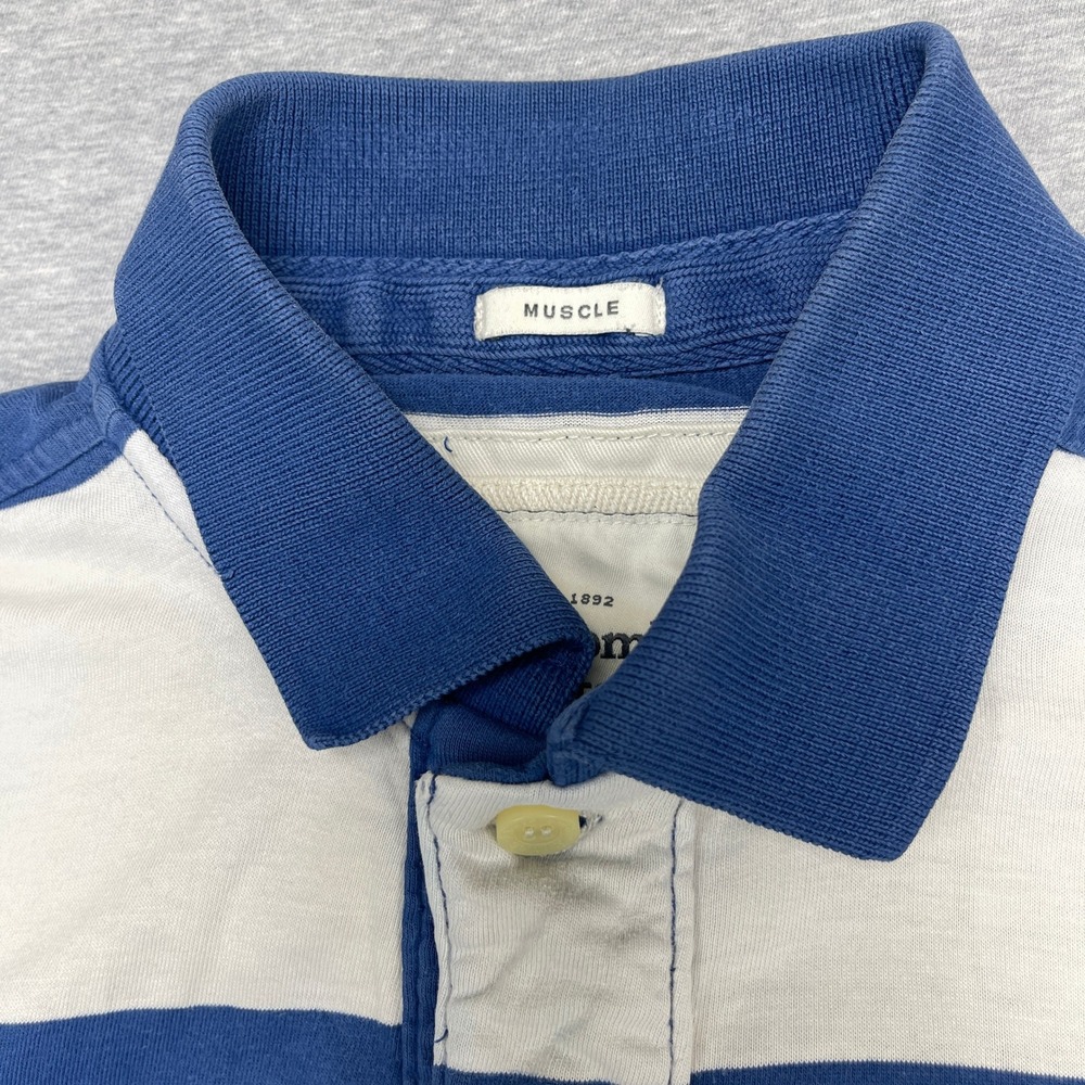 VTG Abercrombie & Fitch Muscle Polo Shirt Mens Medium Blue White Wide Stripe Y2K - Picture 5 of 8